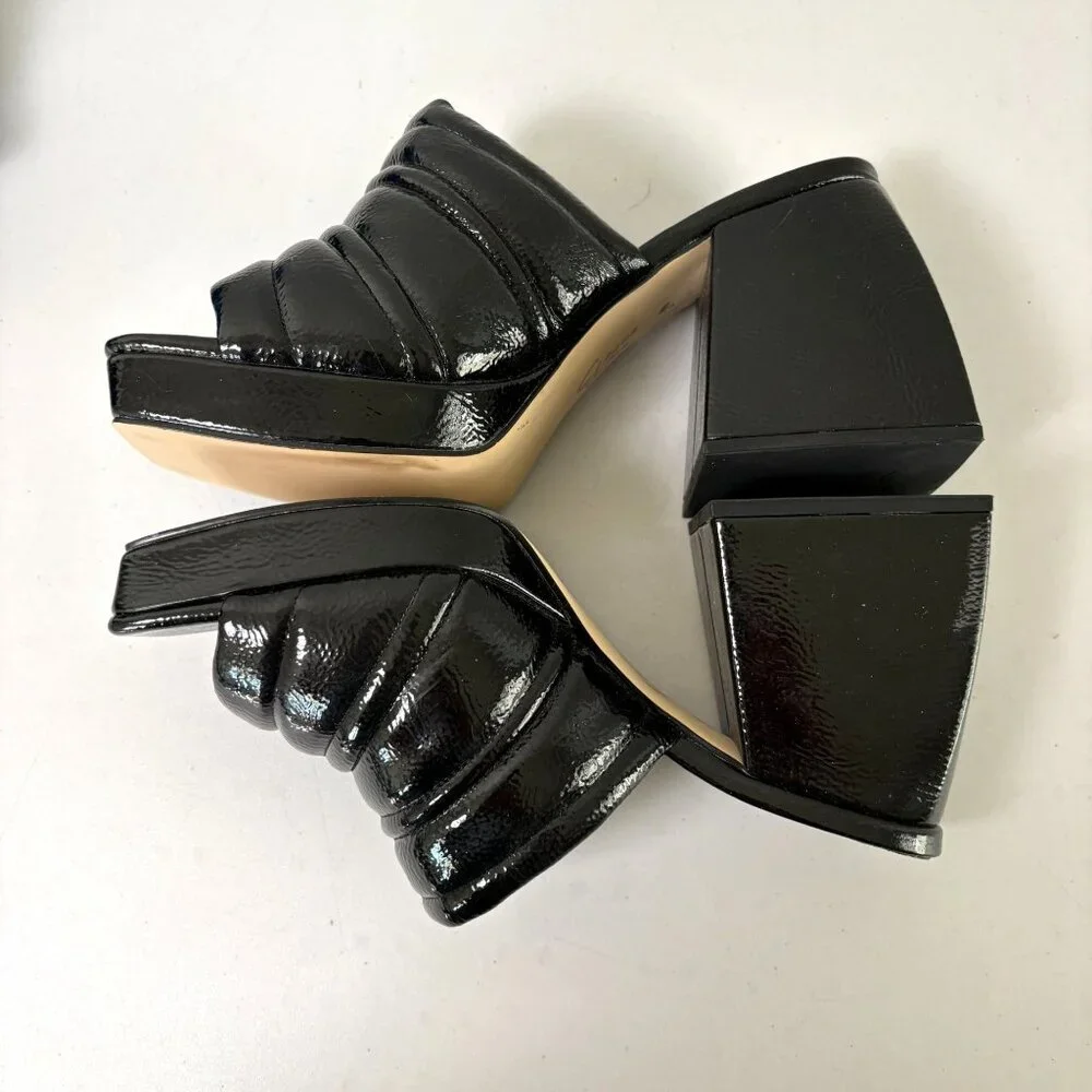 Circus Sam Edelman Marlie Platform Block Heel‎ Sandals Size 9.5 M Black Patent